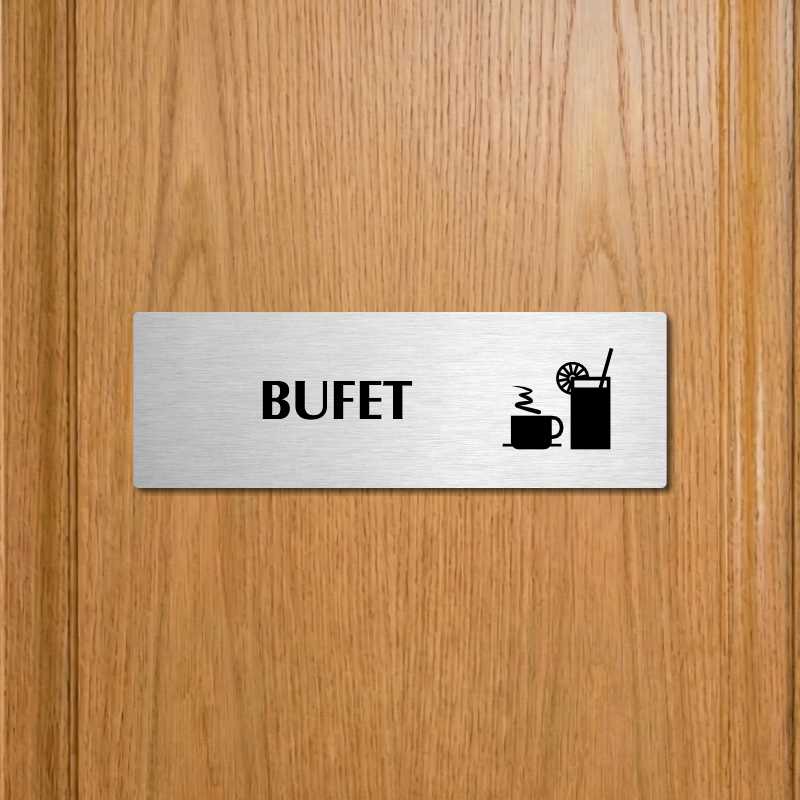 Bufet, 240x79mm, stříbrná popiska s ozdobou uprostřed